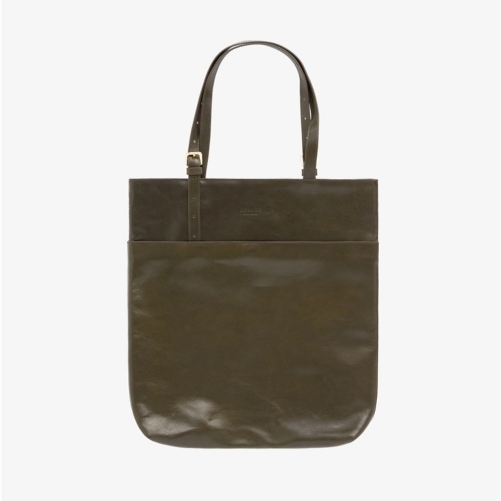 Debossed Logo Leather Document Tote - Olive